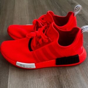 EUC neon orange adidas nmds R1, men size 9.5 US